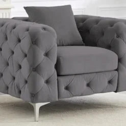 Fauteuil Chesterfield En Velours Anthracite EDWINA -Promos Fauteora Magasin fauteuil 18365275