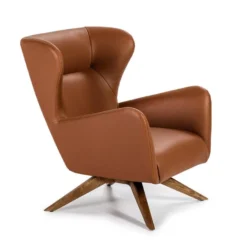 Fauteuil Pivotant En Croûte De Cuir Et Bois 5038 ANGEL CERDA