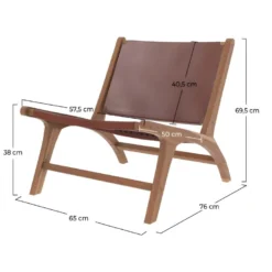 Fauteuil Kuna En Teck Et Cuir Lisse Marron -Promos Fauteora Magasin fauteuil 18752351