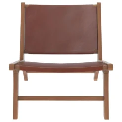 Fauteuil Kuna En Teck Et Cuir Lisse Marron -Promos Fauteora Magasin fauteuil 18752357