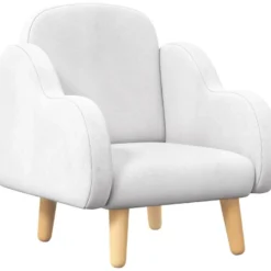 Fauteuil Enfant Design Scandinave Nuage - Piètement PP Aspect Bois Clair Tissu Polaire Blanc