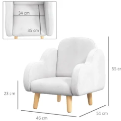 Fauteuil Enfant Design Scandinave Nuage - Piètement PP Aspect Bois Clair Tissu Polaire Blanc -Promos Fauteora Magasin fauteuil 18852457
