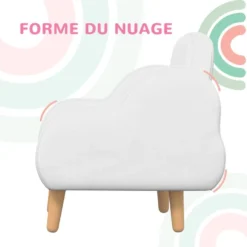 Fauteuil Enfant Design Scandinave Nuage - Piètement PP Aspect Bois Clair Tissu Polaire Blanc -Promos Fauteora Magasin fauteuil 18852459