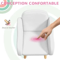 Fauteuil Enfant Design Scandinave Nuage - Piètement PP Aspect Bois Clair Tissu Polaire Blanc -Promos Fauteora Magasin fauteuil 18852461