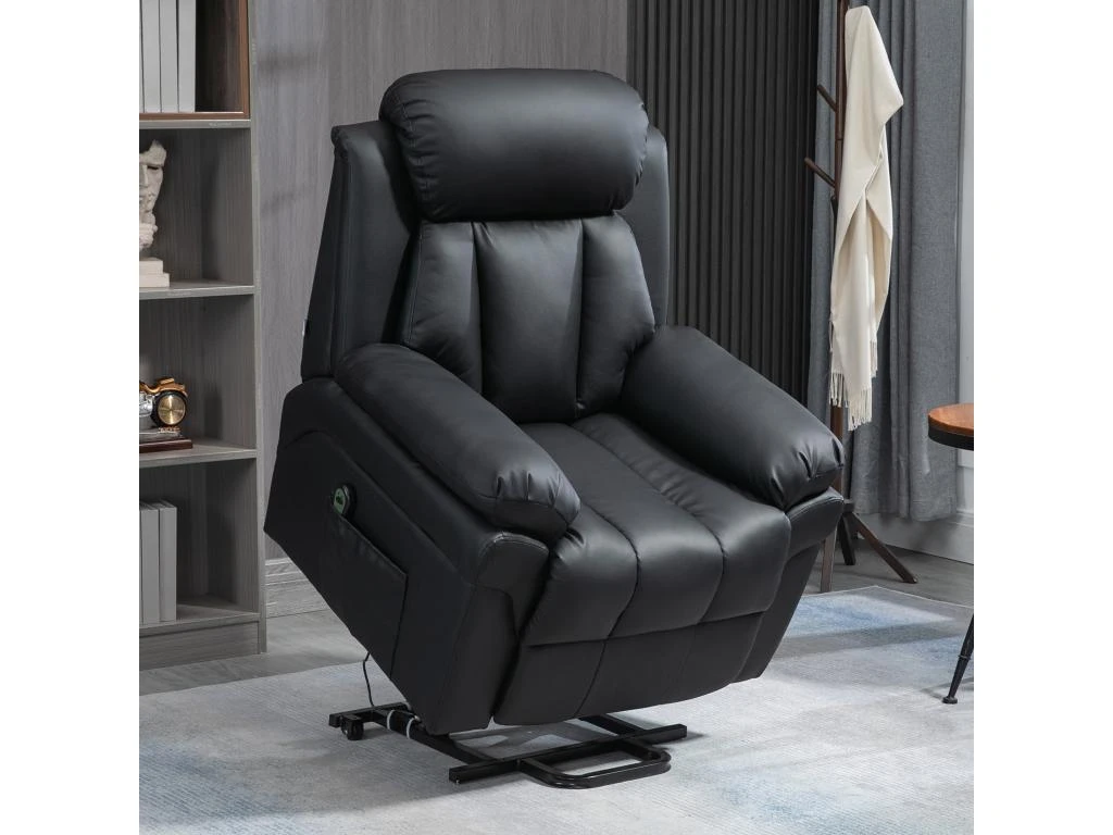 Fauteuil Releveur Inclinable Avec Repose-pied Ajustable - Fauteuil De Relaxation électrique - Revêtement Synthétique Noir 3 Fauteuil Releveur Inclinable Avec Repose-pied Ajustable - Fauteuil De Relaxation électrique - Revêtement Synthétique Noir