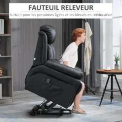 Fauteuil Releveur Inclinable Avec Repose-pied Ajustable - Fauteuil De Relaxation électrique - Revêtement Synthétique Noir 11 Fauteuil Releveur Inclinable Avec Repose-pied Ajustable - Fauteuil De Relaxation électrique - Revêtement Synthétique Noir -Promos Fauteora Magasin fauteuil 18852581