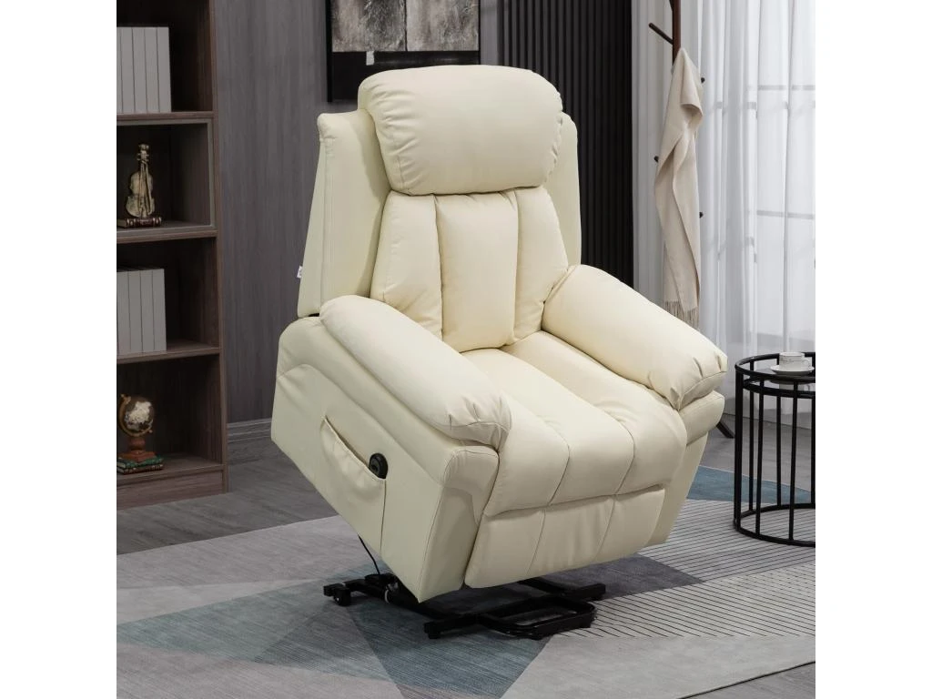 Fauteuil Releveur Inclinable Avec Repose-pied Ajustable - Fauteuil De Relaxation électrique - Revêtement Synthétique Crème 3 Fauteuil Releveur Inclinable Avec Repose-pied Ajustable - Fauteuil De Relaxation électrique - Revêtement Synthétique Crème