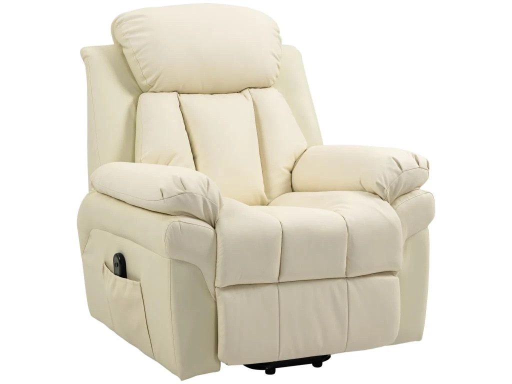 Fauteuil Releveur Inclinable Avec Repose-pied Ajustable - Fauteuil De Relaxation électrique - Revêtement Synthétique Crème 4 Fauteuil Releveur Inclinable Avec Repose-pied Ajustable - Fauteuil De Relaxation électrique - Revêtement Synthétique Crème – Image 2