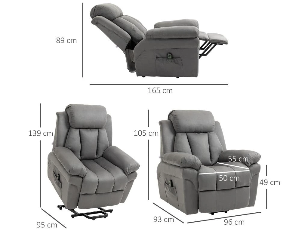 Fauteuil De Relaxation électrique Fauteuil Releveur Inclinable Avec Repose-pied Ajustable Tissu Gris 5 Fauteuil De Relaxation électrique Fauteuil Releveur Inclinable Avec Repose-pied Ajustable Tissu Gris – Image 3