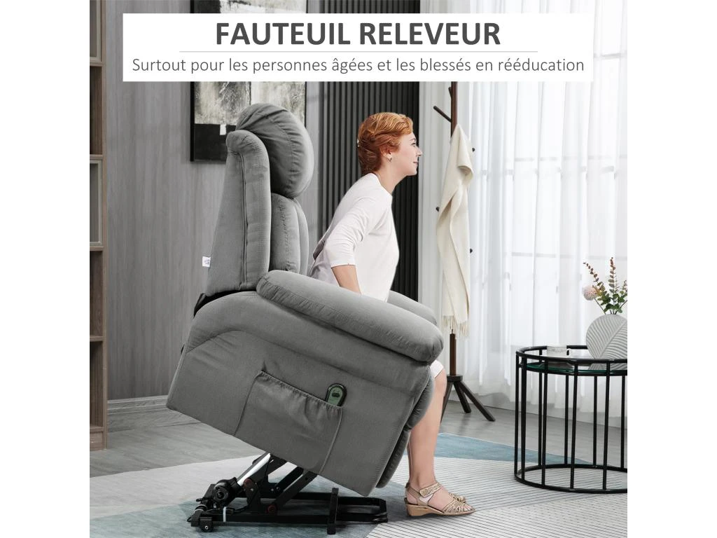 Fauteuil De Relaxation électrique Fauteuil Releveur Inclinable Avec Repose-pied Ajustable Tissu Gris 7 Fauteuil De Relaxation électrique Fauteuil Releveur Inclinable Avec Repose-pied Ajustable Tissu Gris – Image 5