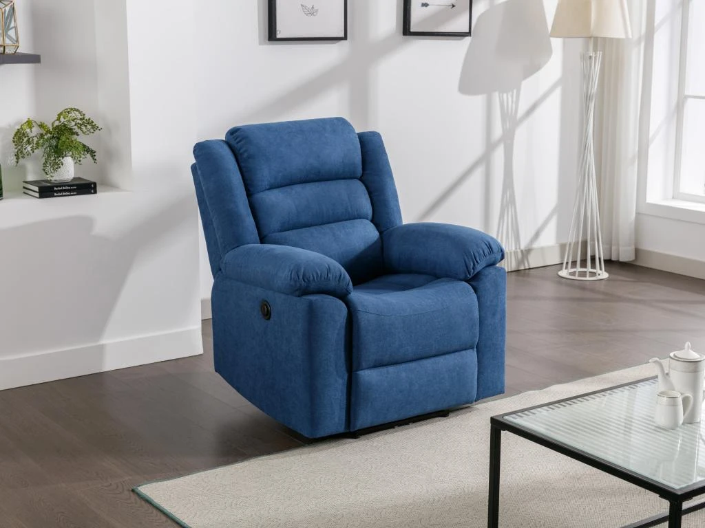 Fauteuil Relax électrique En Tissu Bleu BUROLO 3 Fauteuil Relax électrique En Tissu Bleu BUROLO