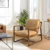 GASTON - Fauteuil Incliné Vintage Cuir Marron Cognac, Structure En Bois
