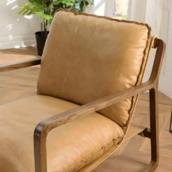 GASTON - Fauteuil Incliné Vintage Cuir Marron Cognac, Structure En Bois -Promos Fauteora Magasin fauteuil 18896441