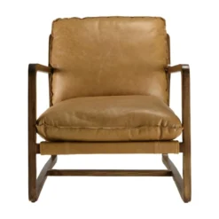 GASTON - Fauteuil Incliné Vintage Cuir Marron Cognac, Structure En Bois -Promos Fauteora Magasin fauteuil 18896443
