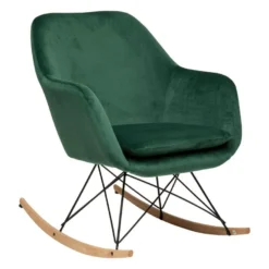 Rocking-chair En Velours Coloris Vert Jade - L. 65 X P. 80 X H. 83 Cm