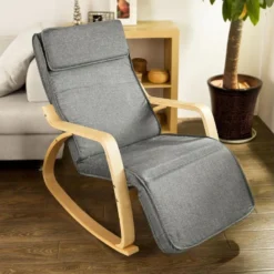 Rocking Chair Fauteuil à Bascule Berçante Avec Repose-pieds Réglable Bouleau+ 1 Pochette, FST18-DG -Promos Fauteora Magasin fauteuil 19308155