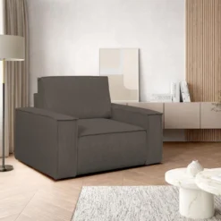 Fauteuil En Velours Côtelé Marron AMELIA