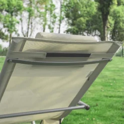 Fauteuil à Bascule Chaise Longue Transat De Jardin Avec Repose-pieds Et 1 Pochette Latérale, Bain De Soleil Rocking Chair - Crème SoBuy OGS28-MI -Promos Fauteora Magasin fauteuil 19507159