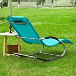 SoBuy OGS28-HBx2 Lot De 2 Fauteuils à Bascule Avec Repose-Pieds - Turquoise -Promos Fauteora Magasin fauteuil 19507187