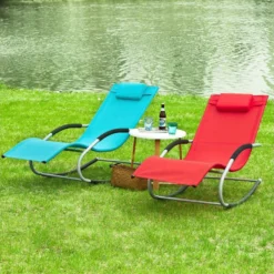 SoBuy OGS28-HBx2 Lot De 2 Fauteuils à Bascule Avec Repose-Pieds - Turquoise -Promos Fauteora Magasin fauteuil 19507189