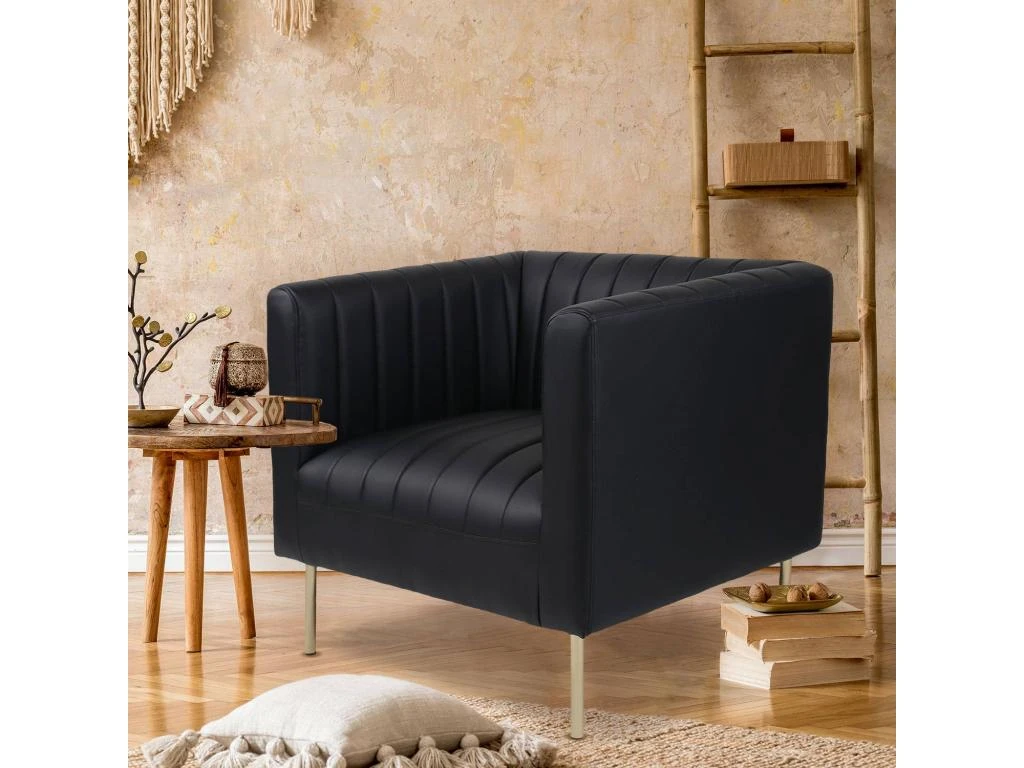 Fauteuil Moderne à Coutures Verticales Sacramento Simili Noir 7 Fauteuil Moderne à Coutures Verticales Sacramento Simili Noir – Image 5