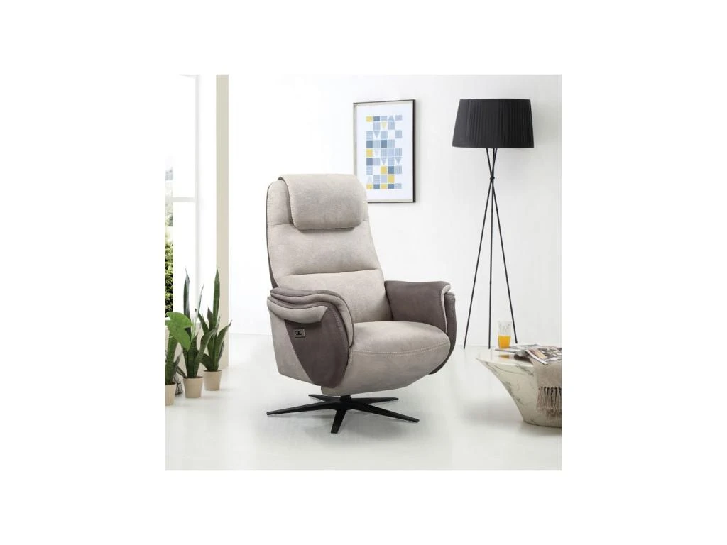 Fauteuil Pivotant Relax électrique Brun/Mastic - ZENIA 4 Fauteuil Pivotant Relax électrique Brun/Mastic - ZENIA – Image 2