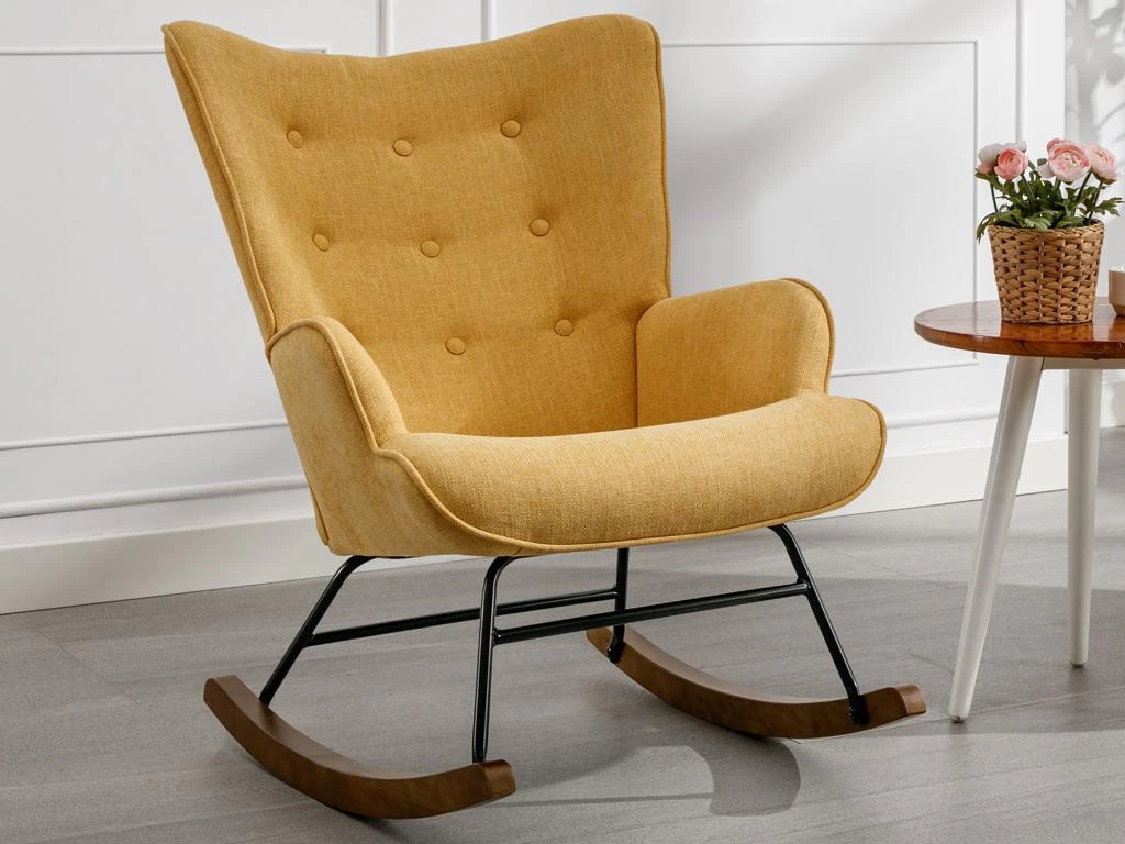 Fauteuil à Bascule En Tissu Chiné Jaune Moutarde ELMINA II 9 Fauteuil à Bascule En Tissu Chiné Jaune Moutarde ELMINA II – Image 7