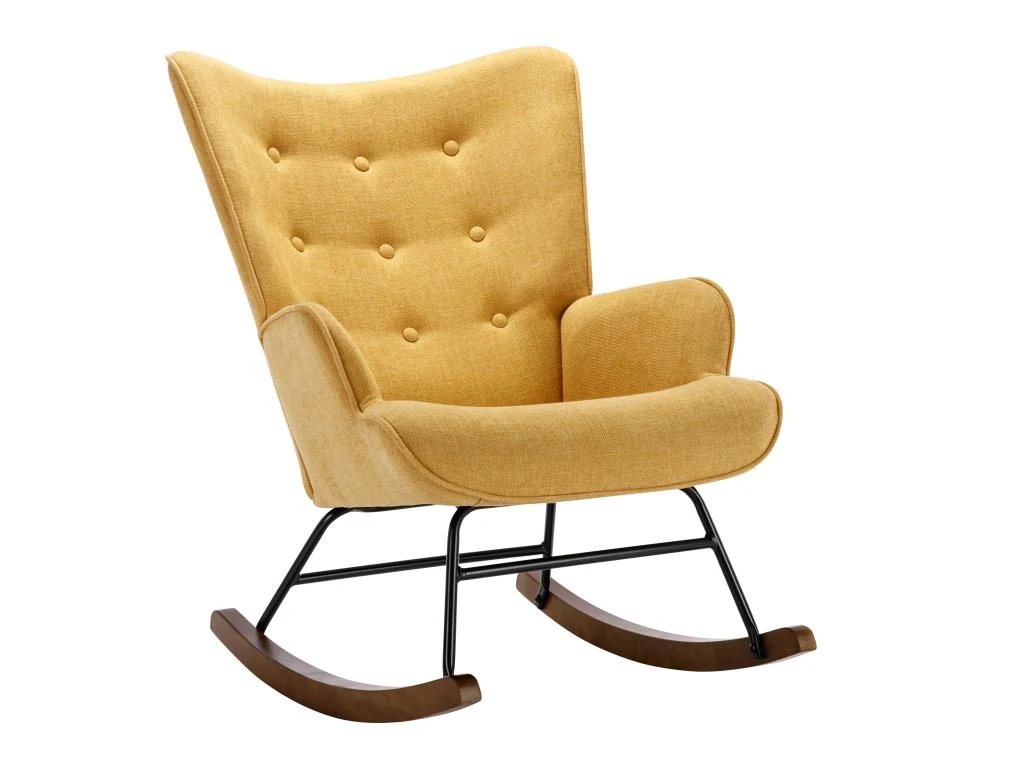 Fauteuil à Bascule En Tissu Chiné Jaune Moutarde ELMINA II 4 Fauteuil à Bascule En Tissu Chiné Jaune Moutarde ELMINA II – Image 2