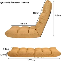 Canapé Paresseux Pliable, Chaise De Sol Rembourrée D’éponge, 108 X 56 X 12 Cm -Promos Fauteora Magasin fauteuil 20127931