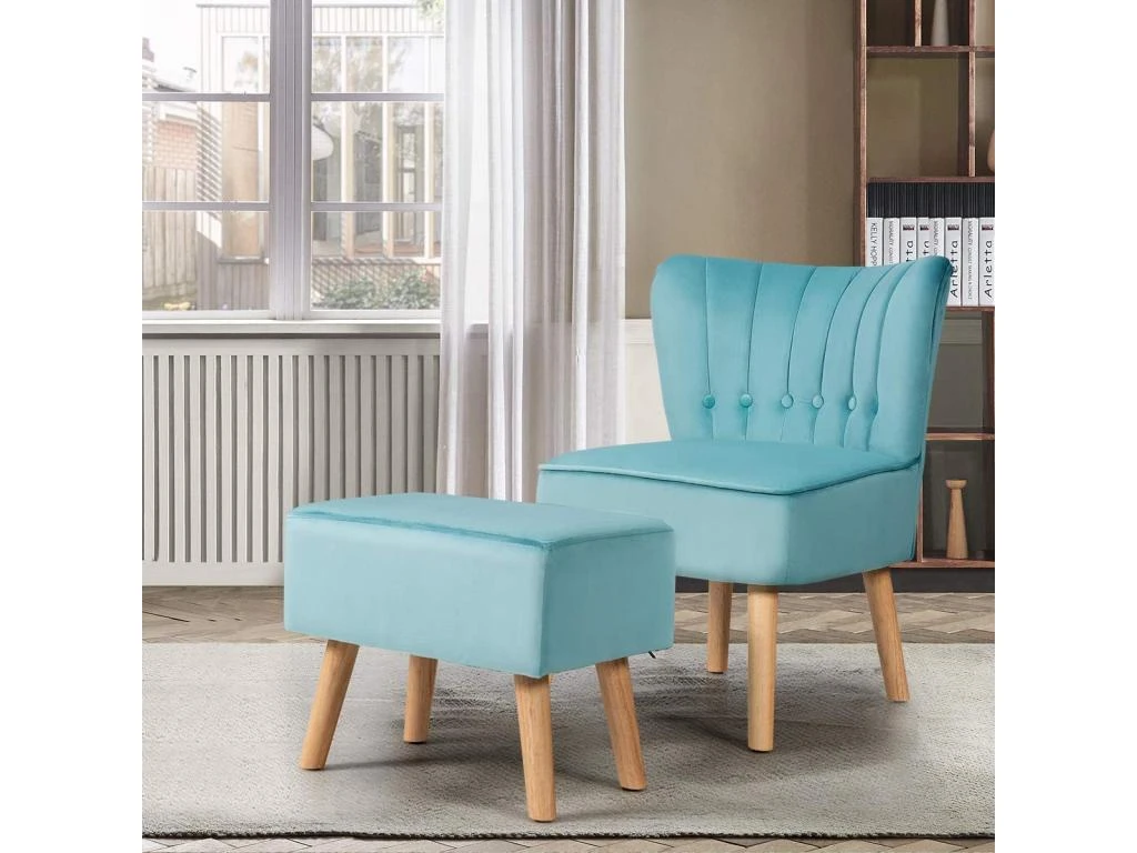 Fauteuil Velours De Salon Pieds En Bois Hévéa Avec Repose-pieds 3 Fauteuil Velours De Salon Pieds En Bois Hévéa Avec Repose-pieds