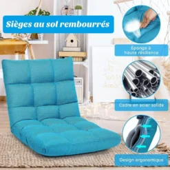 Chaise De Méditation Rembourrée - 14 Positions Réglable Cadre En Acier Robuste Tissu En Coton Et Lin Bleu Paon -Promos Fauteora Magasin fauteuil 20127969