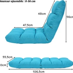 Chaise De Méditation Rembourrée - 14 Positions Réglable Cadre En Acier Robuste Tissu En Coton Et Lin Bleu Paon -Promos Fauteora Magasin fauteuil 20127971