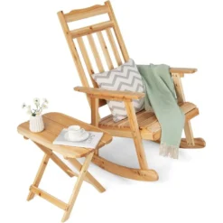 Gientex Fauteuil à Bascule De Porche Avec Table Pliable,bistrot De Terrasse En Bois De Sapin Massif