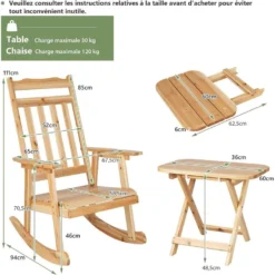 Gientex Fauteuil à Bascule De Porche Avec Table Pliable,bistrot De Terrasse En Bois De Sapin Massif -Promos Fauteora Magasin fauteuil 20920331