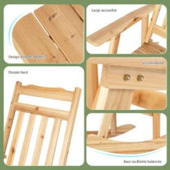 Gientex Fauteuil à Bascule De Porche Avec Table Pliable,bistrot De Terrasse En Bois De Sapin Massif -Promos Fauteora Magasin fauteuil 20920333