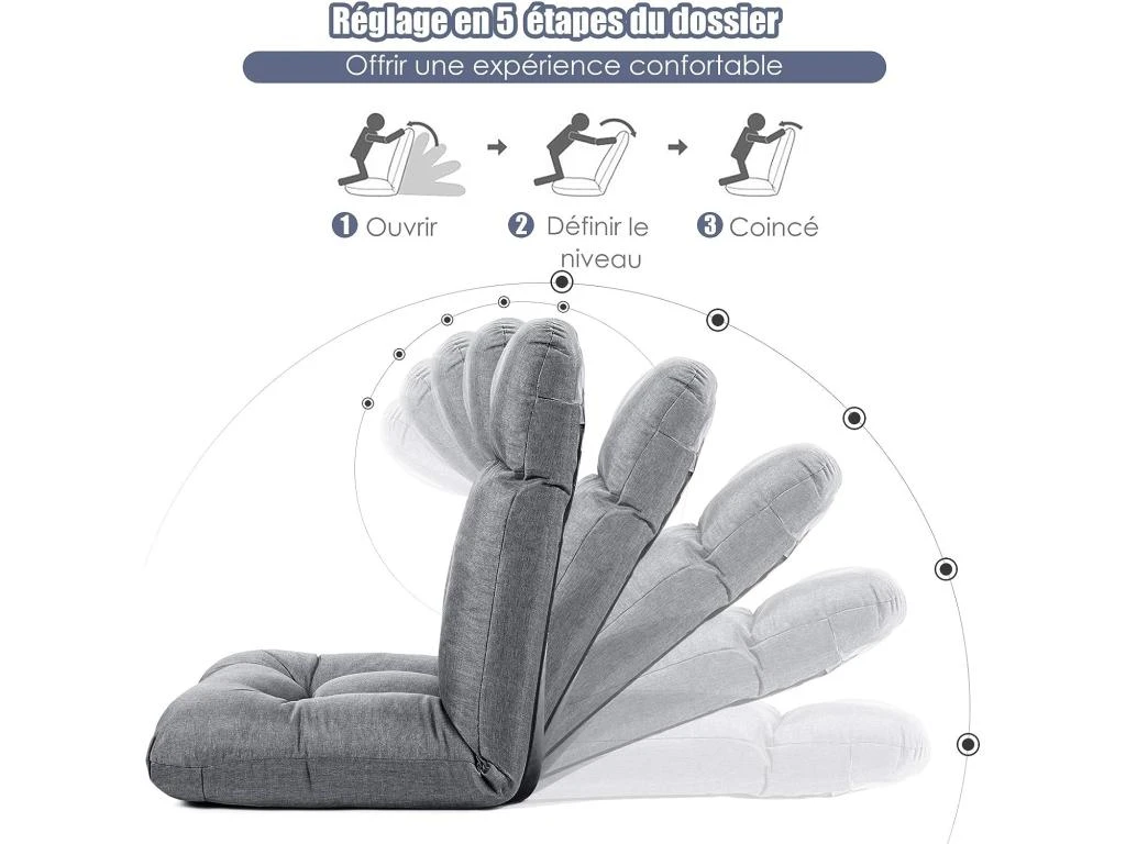 Canapé Paresseux Sur Plancher Avec Dossier à Angle Ajustable Sur 5 Positions Pliable 4 Canapé Paresseux Sur Plancher Avec Dossier à Angle Ajustable Sur 5 Positions Pliable – Image 2