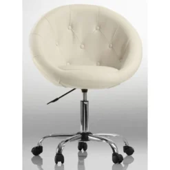 Fauteuil Siège Chaise Capitonné Lounge Pivotant Synthétique Crème 1109012