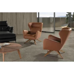 Fauteuil Tournant à 360 º Rembourré En Similicuir Pieds Bois Massif -Promos Fauteora Magasin fauteuil 21097311