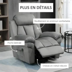 Fauteuil De Relaxation Releveur Boston Avec Repose-Pieds Tissu Gris -Promos Fauteora Magasin fauteuil 21988487