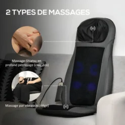Siège Massant Chauffant Shiatsu ELINE Gris Et Noir -Promos Fauteora Magasin fauteuil 21988501