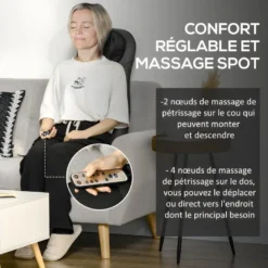 Siège Massant Chauffant Shiatsu ELINE Gris Et Noir -Promos Fauteora Magasin fauteuil 21988503