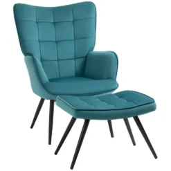 Fauteuil Design Et Repose-pieds MERIDA Bleu Canard