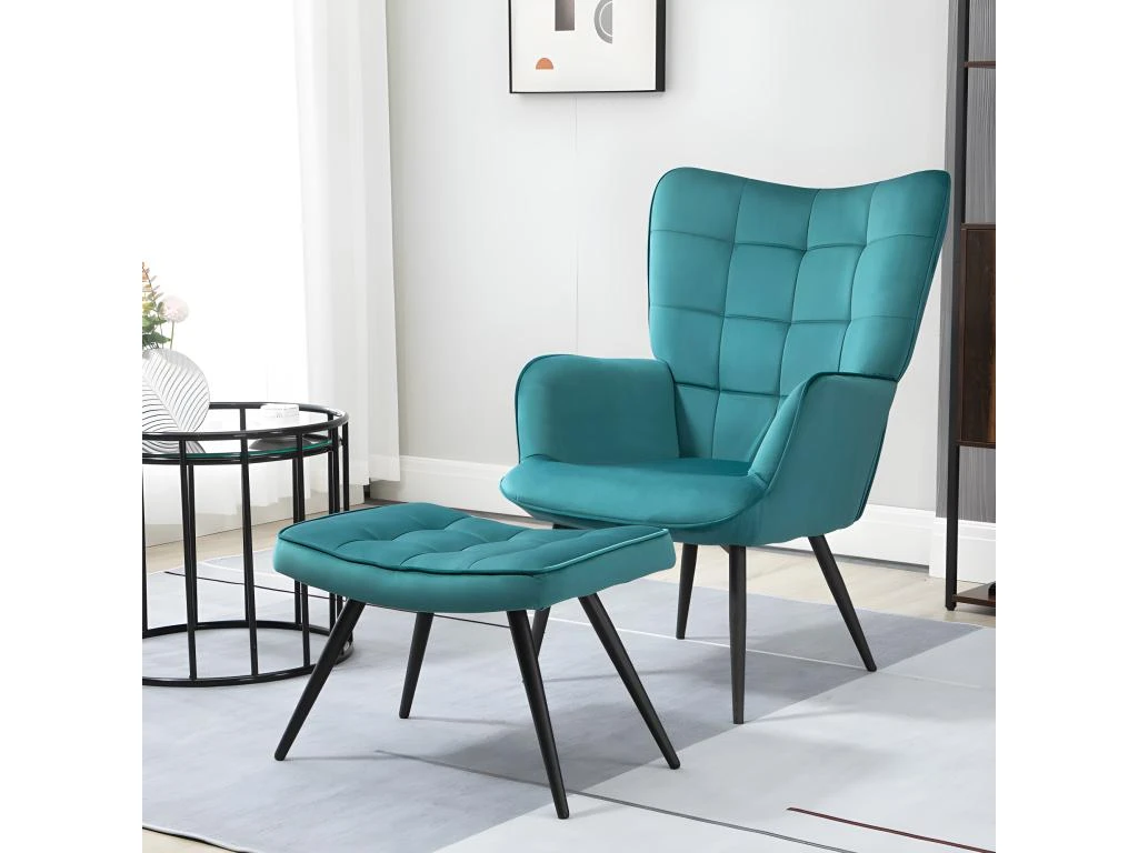 Fauteuil Design Et Repose-pieds MERIDA Bleu Canard 4 Fauteuil Design Et Repose-pieds MERIDA Bleu Canard – Image 2