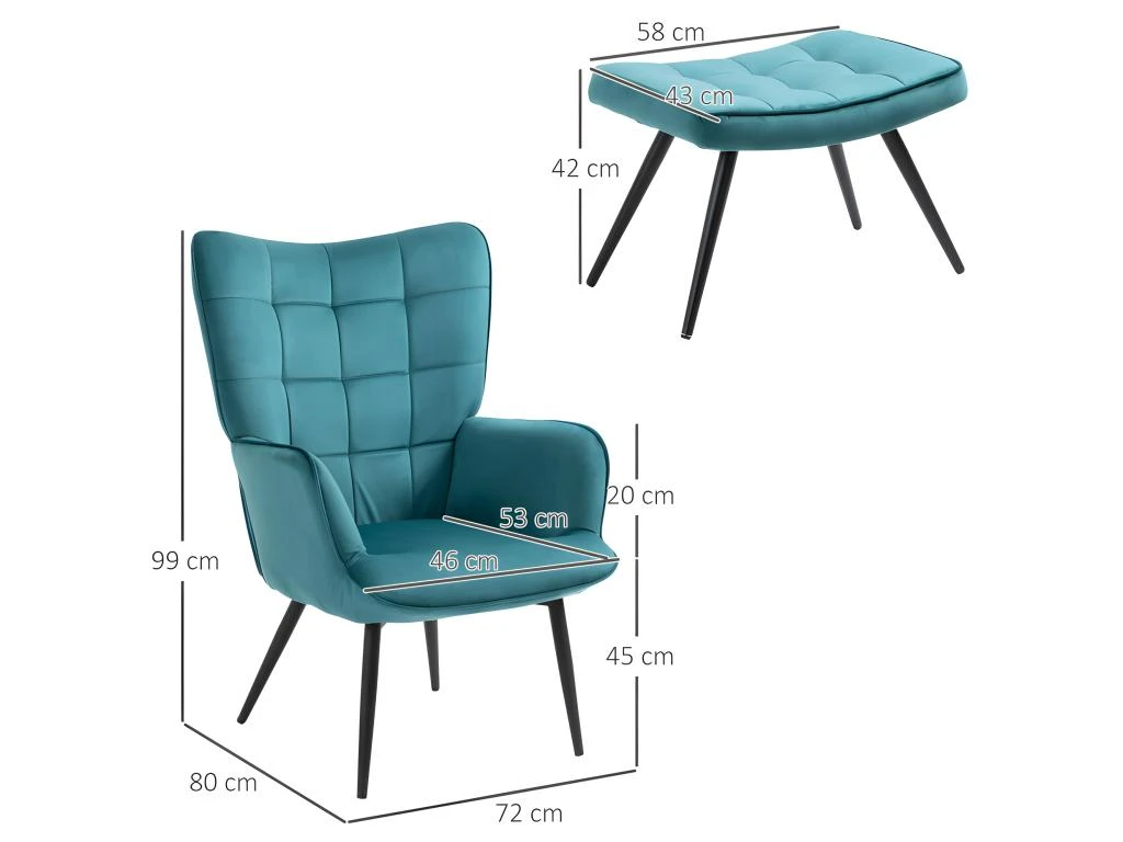 Fauteuil Design Et Repose-pieds MERIDA Bleu Canard 5 Fauteuil Design Et Repose-pieds MERIDA Bleu Canard – Image 3