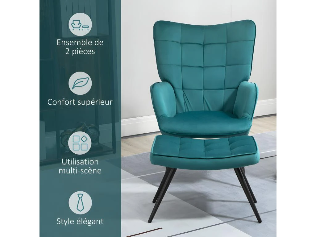 Fauteuil Design Et Repose-pieds MERIDA Bleu Canard 6 Fauteuil Design Et Repose-pieds MERIDA Bleu Canard – Image 4