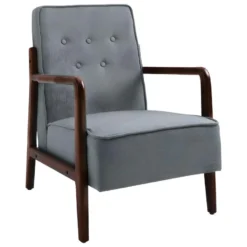 Fauteuil Lounge Design CATALOGNA Gris Et Bois