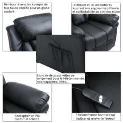 Fauteuil De Relaxation Releveur Boston Avec Repose-Pieds Noir -Promos Fauteora Magasin fauteuil 21989393