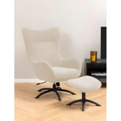 Talgarth Fauteuil Relax Avec Tabouret, Crème, Noir. -Promos Fauteora Magasin fauteuil 22046389