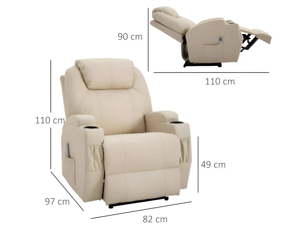 Fauteuil De Relaxation éléctrique Massant Inclinable CHARLOTTE Crème 7 Fauteuil De Relaxation éléctrique Massant Inclinable CHARLOTTE Crème – Image 5