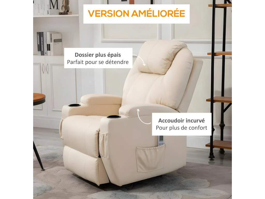 Fauteuil De Relaxation éléctrique Massant Inclinable CHARLOTTE Crème 9 Fauteuil De Relaxation éléctrique Massant Inclinable CHARLOTTE Crème – Image 7